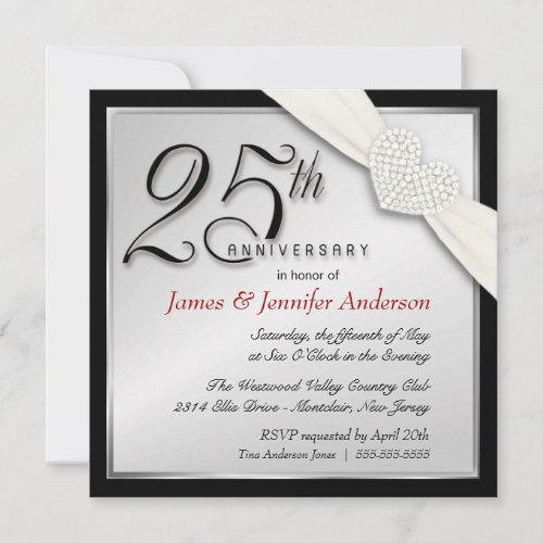 Elegant 25th Silver Anniversary Party Invitations
