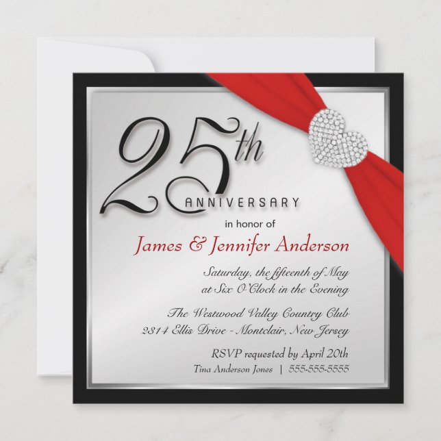 Elegant 25th Silver Anniversary Party Invitations (Front)