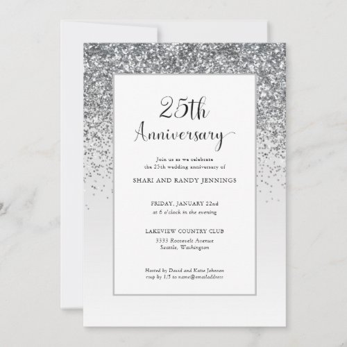 Elegant 25th Silver Glitter Wedding Anniversary Invitation