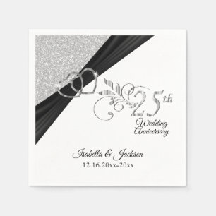 Elegant 25th Silver Glitter Wedding Anniversary Napkins