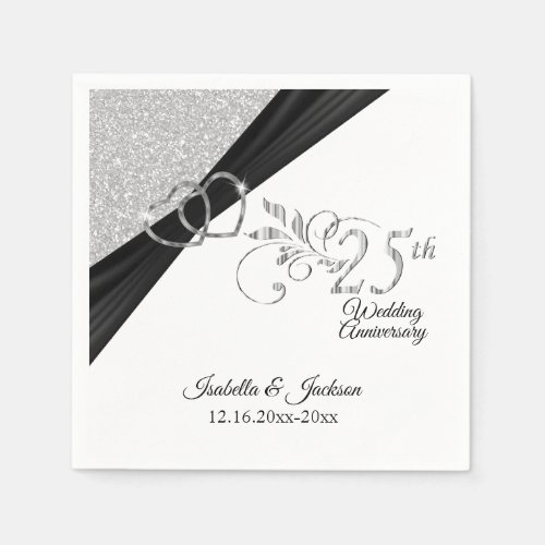 Elegant 25th Silver Glitter Wedding Anniversary Napkins