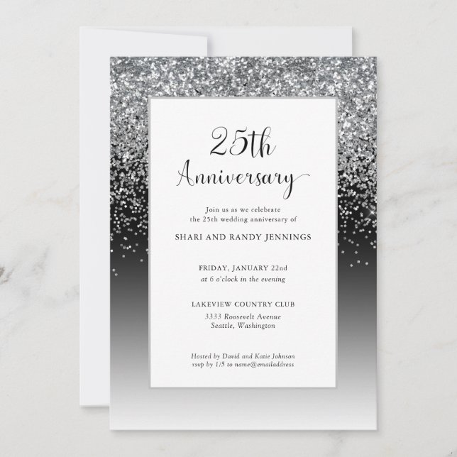 Elegant 25th Silver Sparkle Wedding Anniversary Invitation (Front)