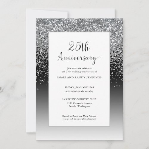 Elegant 25th Silver Sparkle Wedding Anniversary Invitation