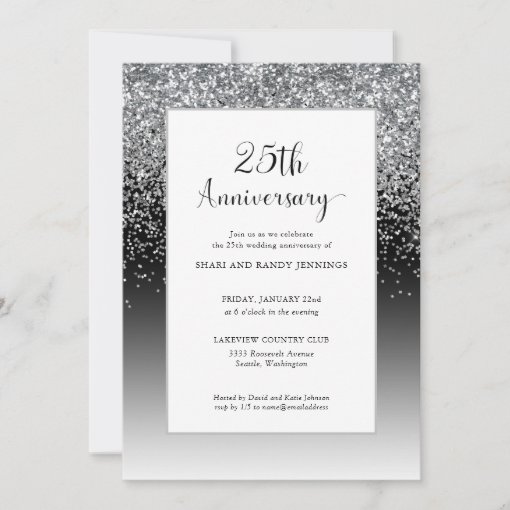 Elegant 25th Silver Sparkle Wedding Anniversary Invitation | Zazzle