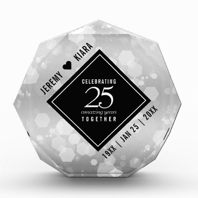 Elegant 25th Silver Wedding Anniversary Acrylic Award (Front)