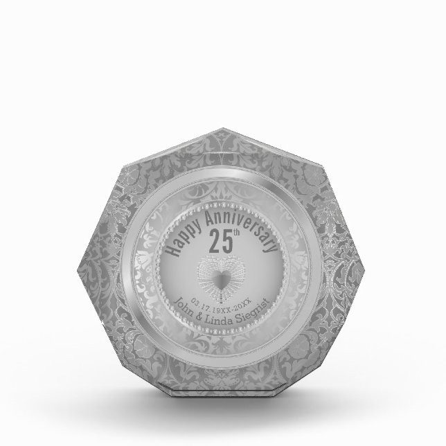 Elegant 25th 💞 Silver Wedding Anniversary Acrylic Award (Front)