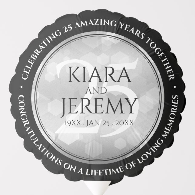 Elegant 25th Silver Wedding Anniversary Balloon (Front)