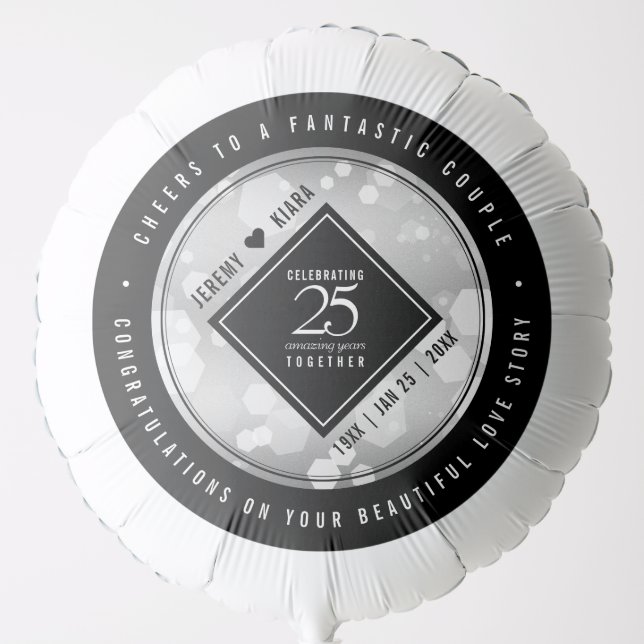 Elegant 25th Silver Wedding Anniversary Balloon (Front)