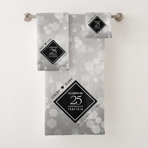 Elegant 25th Silver Wedding Anniversary Bath Towel Set