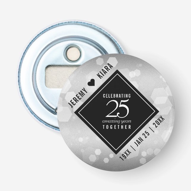 Elegant 25th Silver Wedding Anniversary Bottle Opener (Front)
