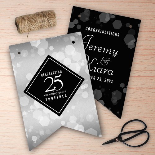 Elegant 25th Silver Wedding Anniversary Bunting Flags