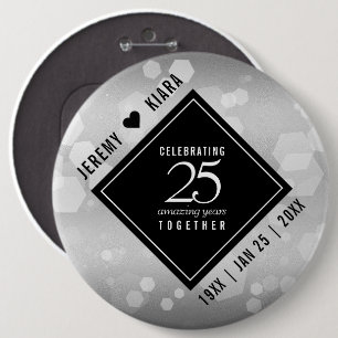 Elegant 25th Silver Wedding Anniversary Button