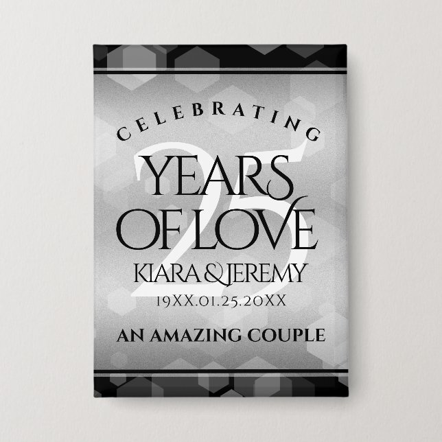 Elegant 25th Silver Wedding Anniversary Button (Front)