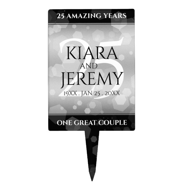 Elegant 25th Silver Wedding Anniversary Cake Topper (Front)