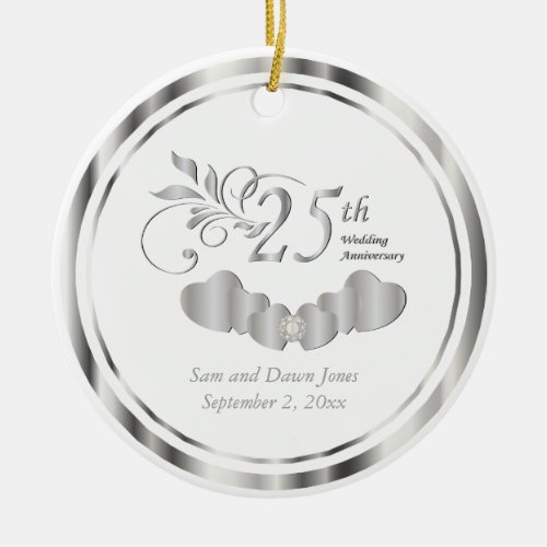 Elegant 25th Silver Wedding Anniversary Ceramic Ornament