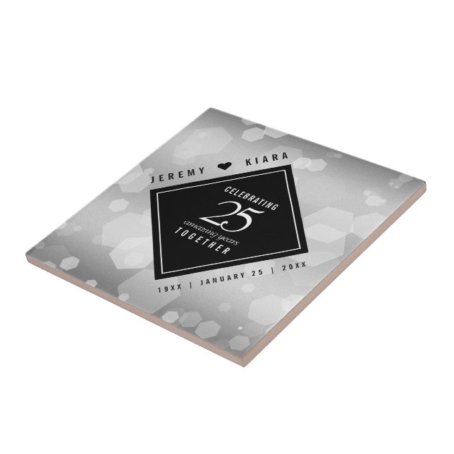 Elegant 25th Silver Wedding Anniversary Ceramic Tile (Side)