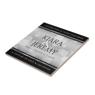 Elegant 25th Silver Wedding Anniversary Ceramic Tile