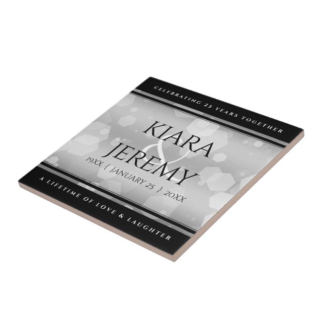 Elegant 25th Silver Wedding Anniversary Ceramic Tile (Side)