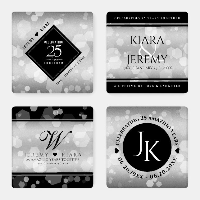 Elegant 25th Silver Wedding Anniversary Coaster Set (Set)