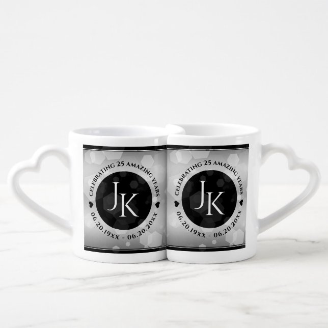 Elegant 25th Silver Wedding Anniversary Coffee Mug Set (Front Nesting)