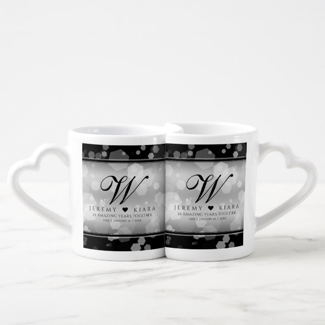 Elegant 25th Silver Wedding Anniversary Coffee Mug Set (Front Nesting)