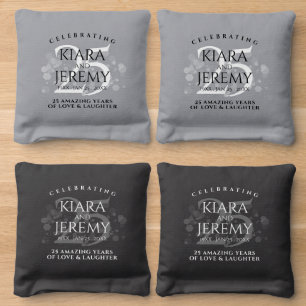 Elegant 25th Silver Wedding Anniversary Cornhole Bags