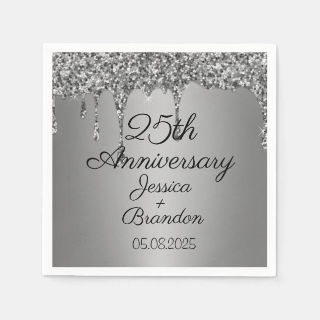 Elegant 25th Silver Wedding Anniversary Couple Napkins (Front)