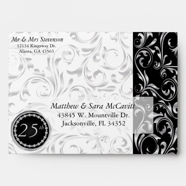 Elegant 25th Silver Wedding Anniversary Envelope (Front)