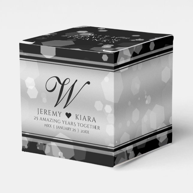 Elegant 25th Silver Wedding Anniversary Favor Boxes (Front Side)