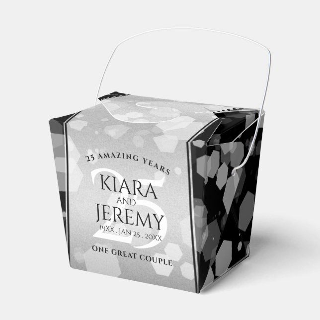 Elegant 25th Silver Wedding Anniversary Favor Boxes (Front Side)