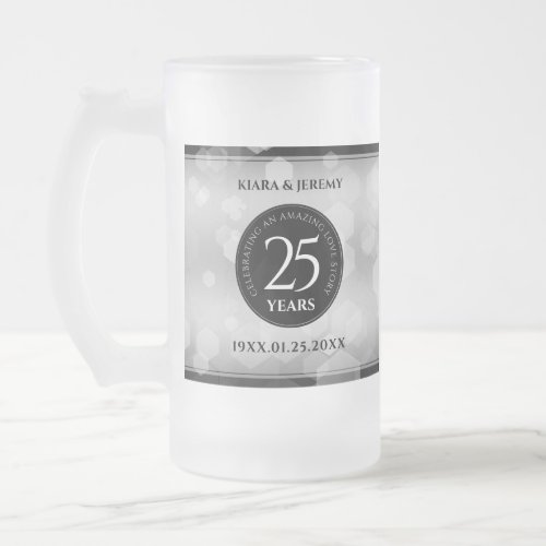 Elegant 25th Silver Wedding Anniversary Frosted Glass Beer Mug