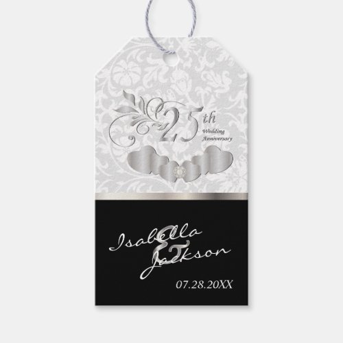 Elegant 25th Silver Wedding Anniversary Gift Tags