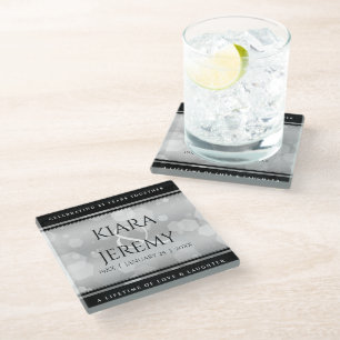 Elegant 25th Silver Wedding Anniversary Glass Coaster