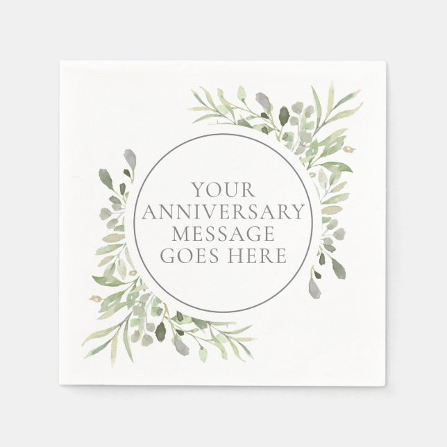 Elegant 25th Silver Wedding Anniversary Greenery Napkins (Front)