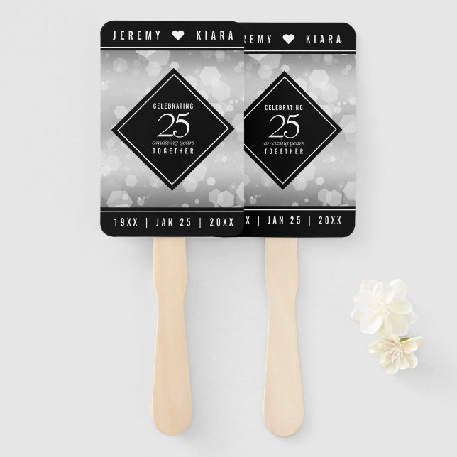 Elegant 25th Silver Wedding Anniversary Hand Fan (Front and Back)