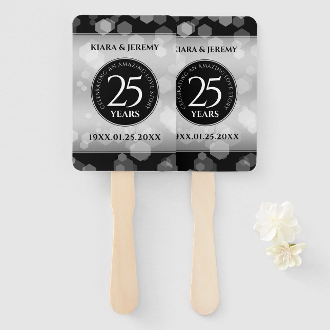 Elegant 25th Silver Wedding Anniversary Hand Fan (Front and Back)