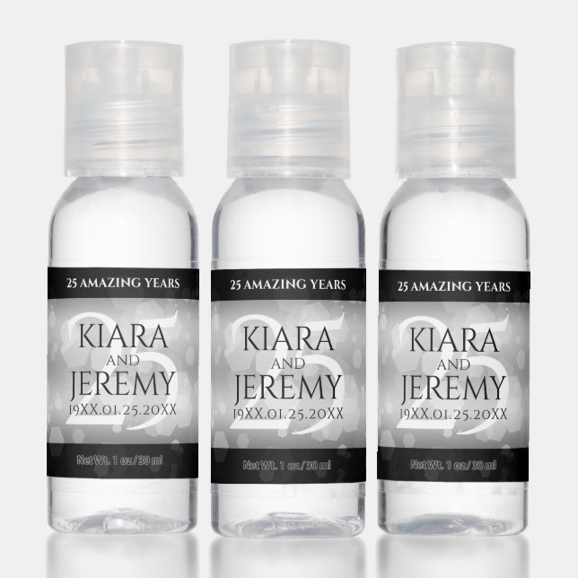 Elegant 25th Silver Wedding Anniversary Hand Sanitizer (Set)