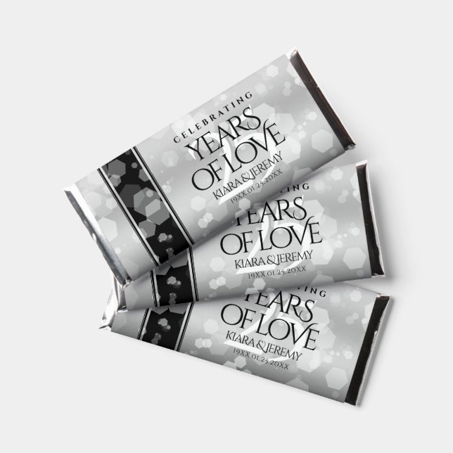 Elegant 25th Silver Wedding Anniversary Hershey Bar Favors (Front)