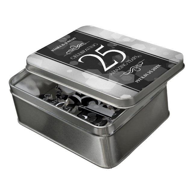 Elegant 25th Silver Wedding Anniversary Jigsaw Puzzle (Lid Open)