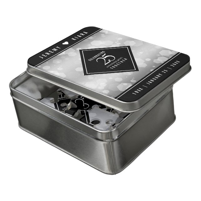 Elegant 25th Silver Wedding Anniversary Jigsaw Puzzle (Lid Open)