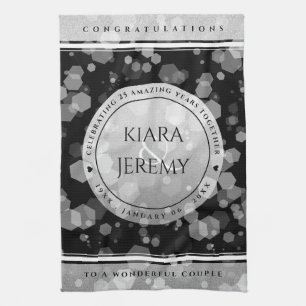 Elegant 25th Silver Wedding Anniversary Kitchen Towel