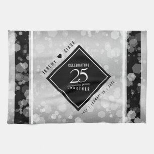 Elegant 25th Silver Wedding Anniversary Kitchen Towel