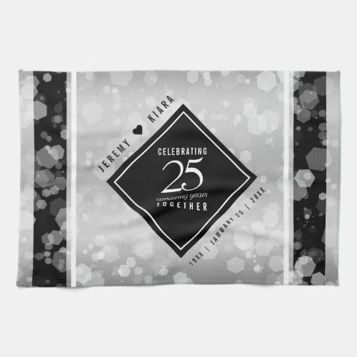 Elegant 25th Silver Wedding Anniversary Kitchen Towel