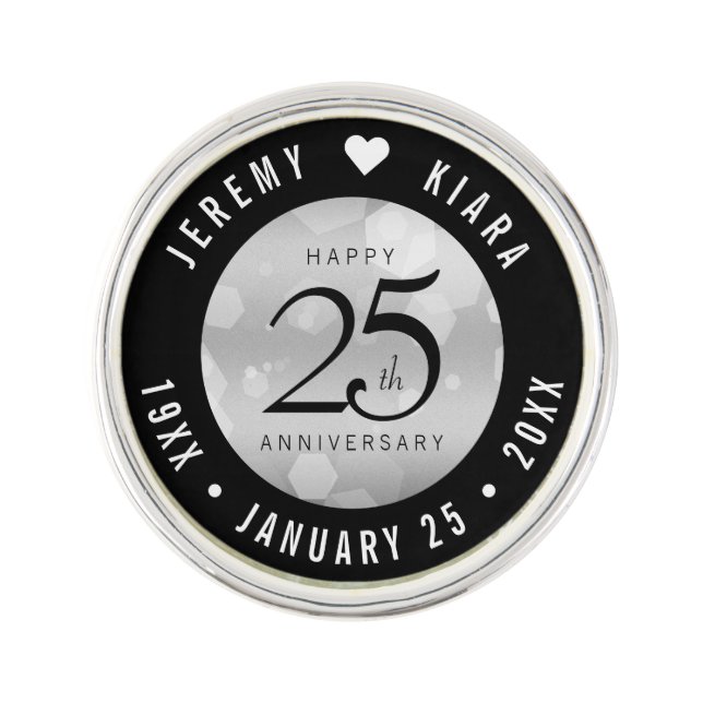 Elegant 25th Silver Wedding Anniversary Lapel Pin (Front)
