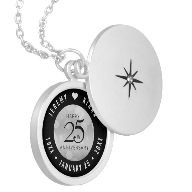 Elegant 25th Silver Wedding Anniversary Locket Necklace (Front Left)