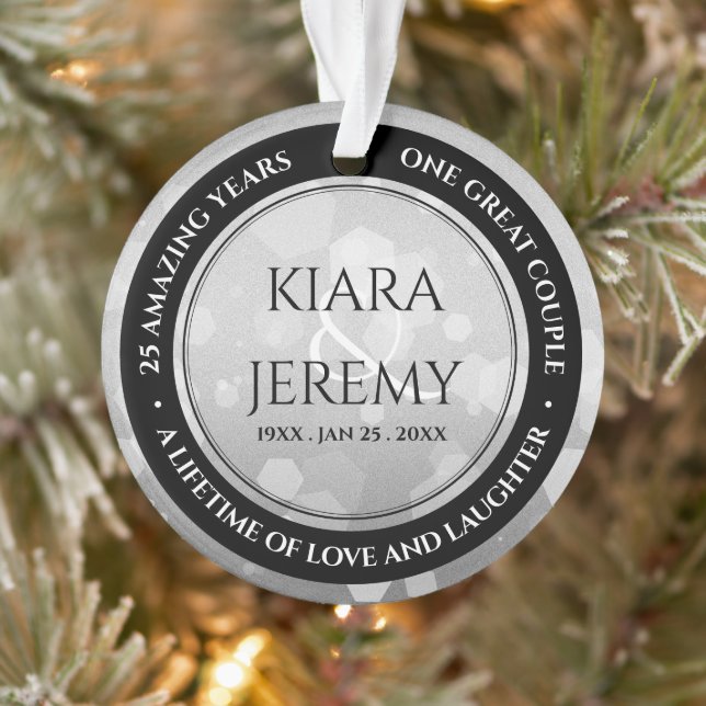 Elegant 25th Silver Wedding Anniversary Ornament (Tree)