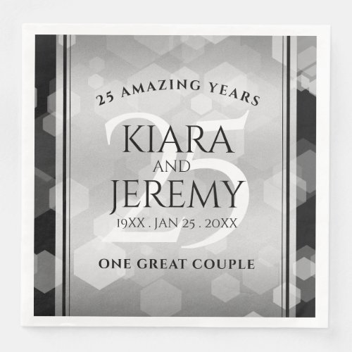 Elegant 25th Silver Wedding Anniversary Paper Dinner Napkins