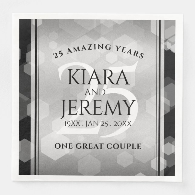 Elegant 25th Silver Wedding Anniversary Paper Dinner Napkins (Front)