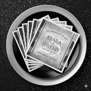 Elegant 25th Silver Wedding Anniversary Paper Dinner Napkins
