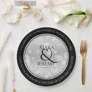 Elegant 25th Silver Wedding Anniversary Paper Plates